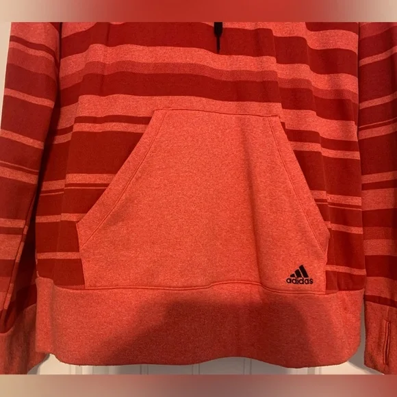 Adidas Ultimate Hoodie l Salmon/Red Horizontally Striped Sweatshirt l Size: XL - Picture 3 of 11